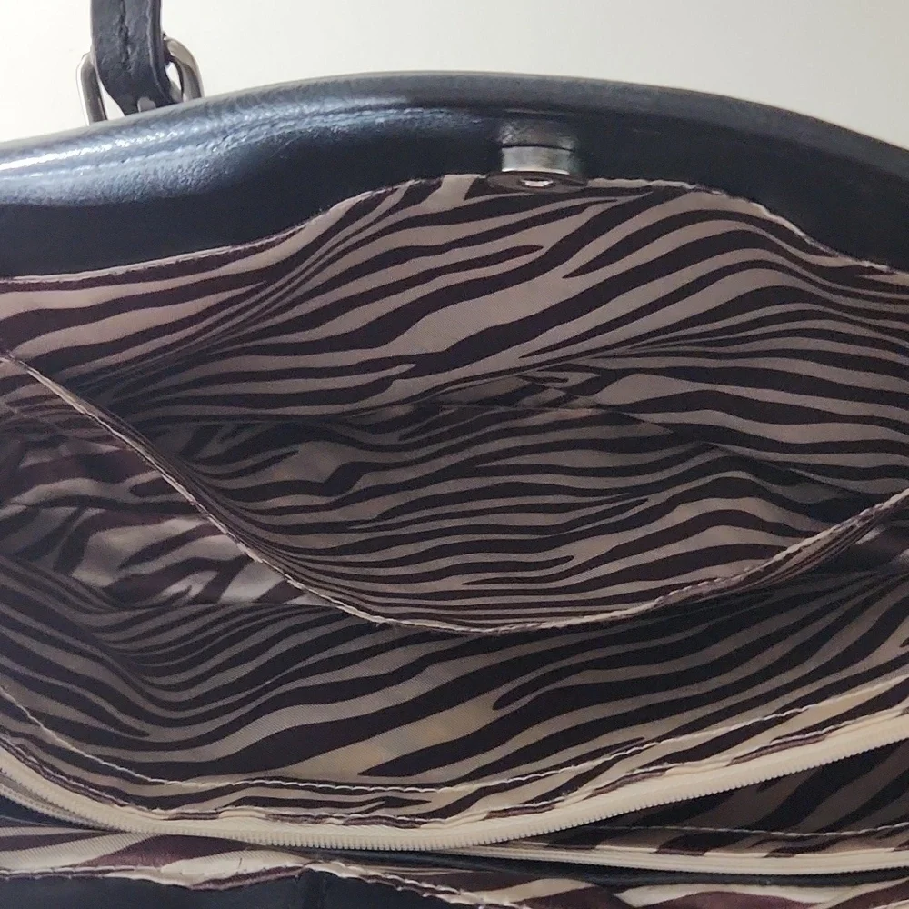 Dana Bachman Purse faux animal print zebra inside tote purse bag black